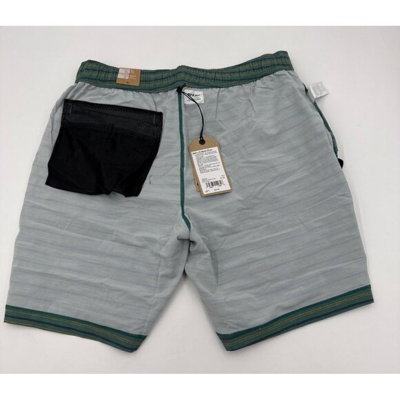 Prana Mens Shorts Striped Metric E Waist Boardshort Green Stripe Size XL New - Picture 7 of 11